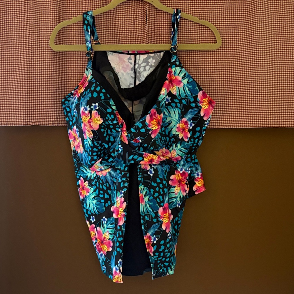 Woman Within Floral Swim Top- Black and Blue